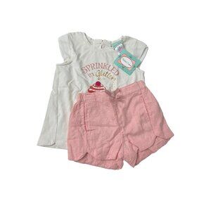 Chelseas Corner Girls 2-Piece Outfit Pink Shorts W/Bow Ivory Glitter Cupcake Top